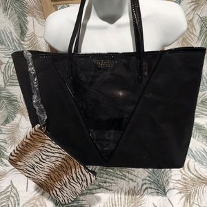 Victoria Secret Black Shimmer Tote with Pouch